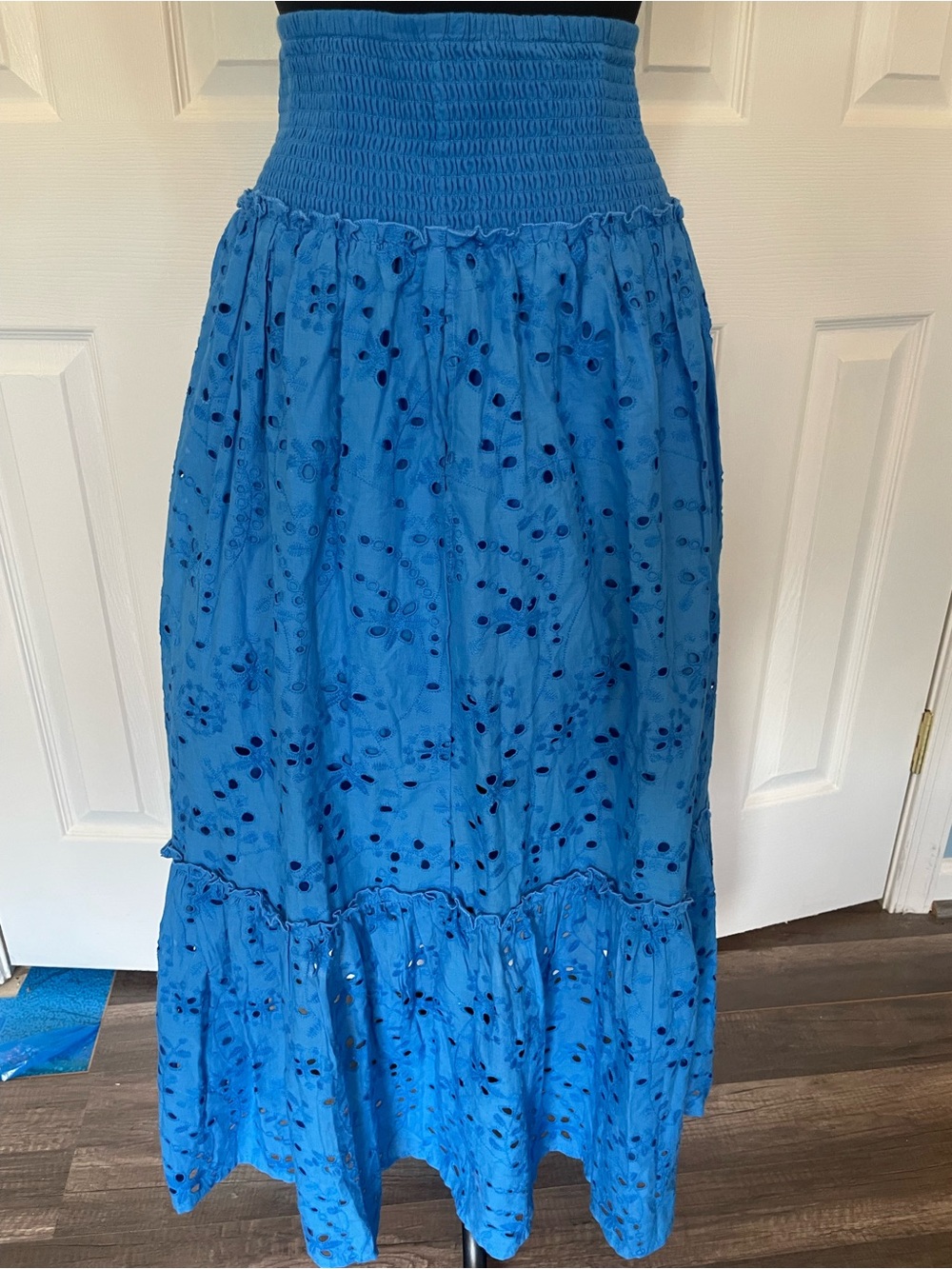 Bright Blue Eyelet Smocked Maxi Skirt - Women